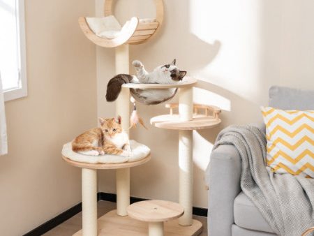 4-in-1 Large Wooden Cat Tower with Space Capsule Nest for Indoor Cats Online Hot Sale