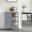 Kitchen Island Cart on Wheels with Rubber Wood Top and 3 Drawersand Removable Tray-Gray Supply