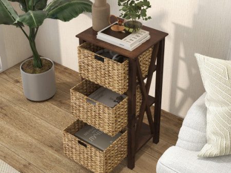 3 4-Tier Nightstand with 2 3 Seagrass Baskets Narrow X-Design-4 Tier Online now