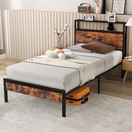 Twin Full Queen Bed Frame with Storage Headboard and Charging Station-Twin Size Online now