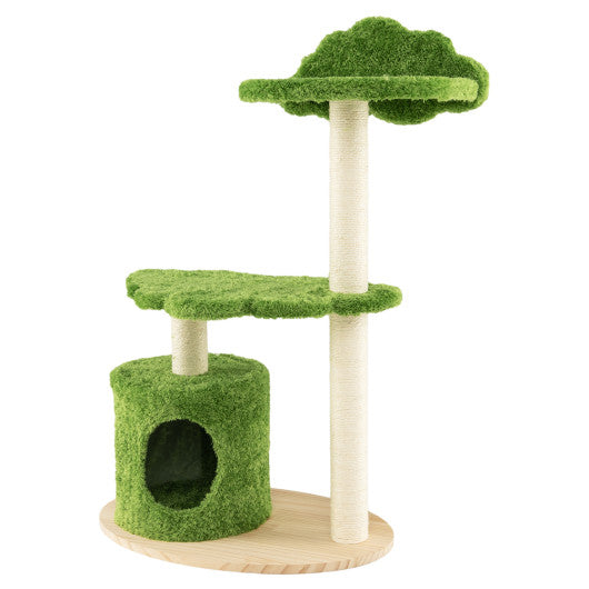 38 Inch Cute Cat Tree for Indoor Cats with Fully Wrapped Sisal Scratching Posts-Green Online Hot Sale