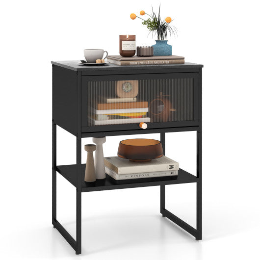 Nightstand with Flip up Door Storage Shelf-Black Online Sale