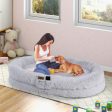 Washable Fluffy Human Dog Bed with Soft Blanket and Plump Pillow-Gray Online Sale