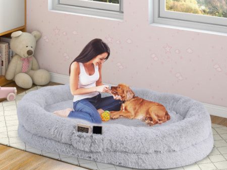 Washable Fluffy Human Dog Bed with Soft Blanket and Plump Pillow-Gray Online Sale