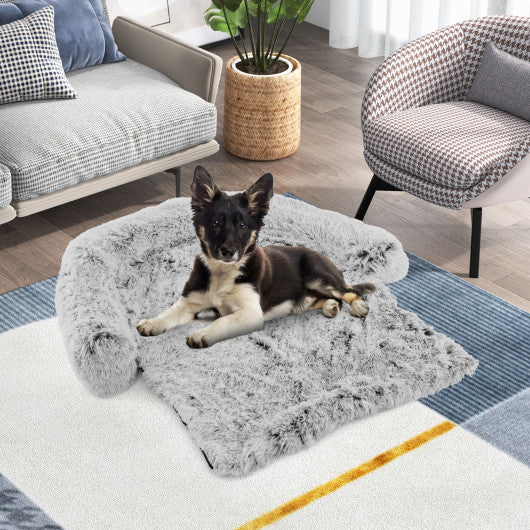 White Plush Calming Dog Couch Bed with Anti-Slip Bottom-M Supply