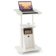 Adjustable Mobile Standing Desk Cart with Tilt Desktop and Cabinet-White on Sale