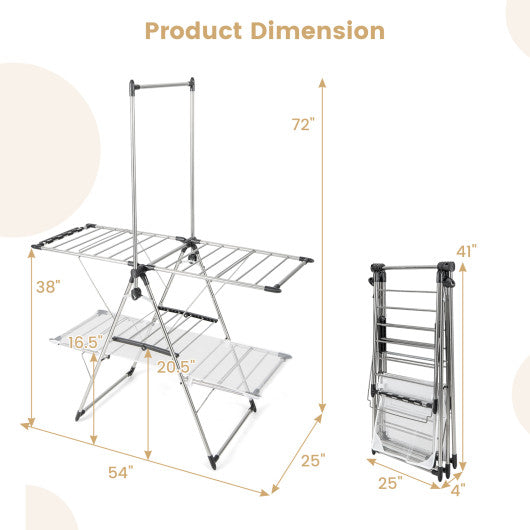 Large Foldable Clothes Drying Rack with Tall Hanging Bar Sale