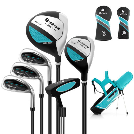 Junior Complete Golf Club Set with Stand Bag Rain Hood-Blue Supply