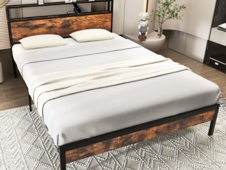 Twin Full Queen Bed Frame with Storage Headboard and Charging Station-Queen Size Fashion