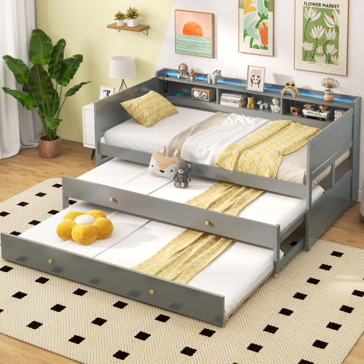 Twin XL Captain Bed with 2 Twin Trundle Beds and 3 Storage Cubbies-Gray Hot on Sale