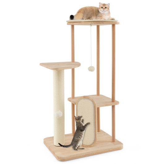 Wooden Multi-level Modern Cat Tower with Scratching Board and Post-44 inches Supply