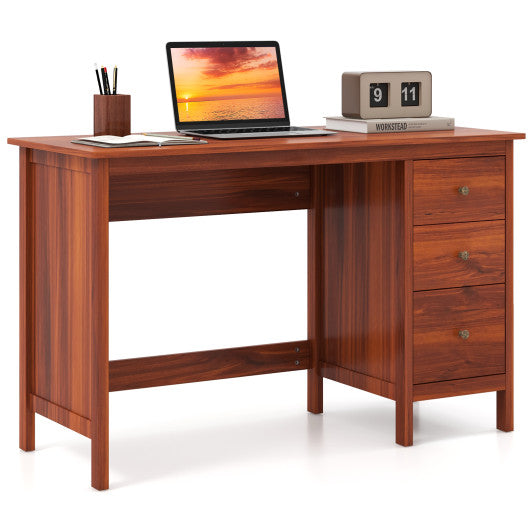 3-Drawer Home Office Study Computer Desk with Spacious Desktop-Brown Online