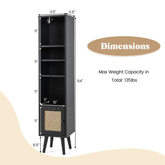 4 Tiers Rattan Storage Cabinet with Slim Design-Black Fashion