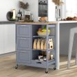 Kitchen Island Cart on Wheels with Rubber Wood Top and 3 Drawersand Removable Tray-Gray Supply