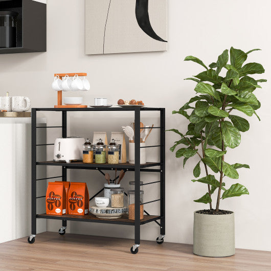 3-Tier Foldable Shelving Unit with Detachable Wheels and Adjustable Shelves-Black Online