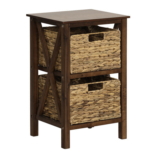 3 4-Tier Nightstand with 2 Seagrass Baskets Narrow X-Design-3-Tier Fashion