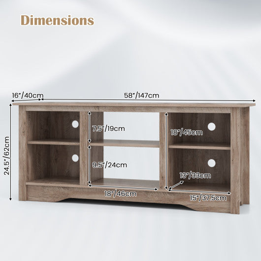 TV Stand for up to 65  Flat Screen TVs with Adjustable Shelves for 18  Electric Fireplace (Not Included)-Gray For Sale