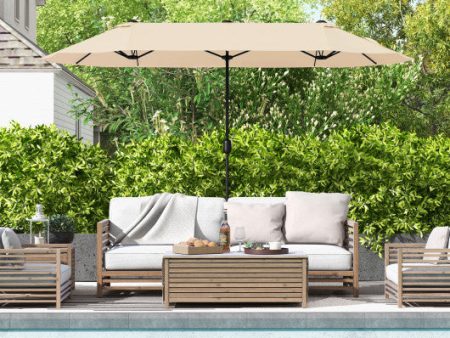 13 Feet Double-Sided Patio Twin Table Umbrella with Crank Handle-Beige Online Hot Sale