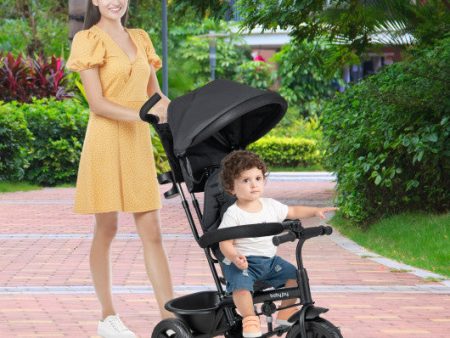 4-in-1 Baby Trike Kids Tricycle with Removable Canopy and Adjustable Push Handle-Black on Sale