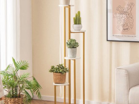 Indoor Metal Plant Stand Corner Plant Shelf for Potted Plant with Golden Metal Frame-White Discount