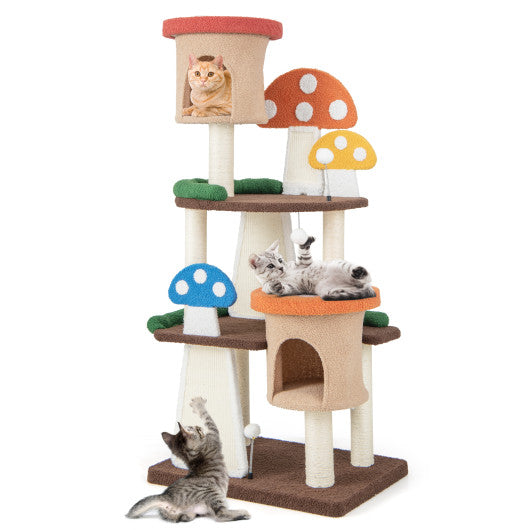 4-In-1 Cat Tree with 2 Condos and Platforms for Indoors-Multicolor For Sale