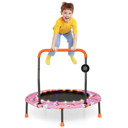 36 Inch Mini Trampoline with Colorful LED Lights and Bluetooth Speaker-Pink on Sale