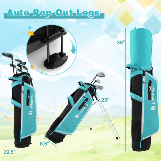 Junior Complete Golf Club Set with Stand Bag Rain Hood-Blue Supply