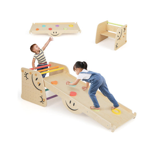 Wooden Climbing Toy Triangle Climber Set with Seesaw-Multicolor Hot on Sale