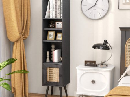 4 Tiers Rattan Storage Cabinet with Slim Design-Black Fashion