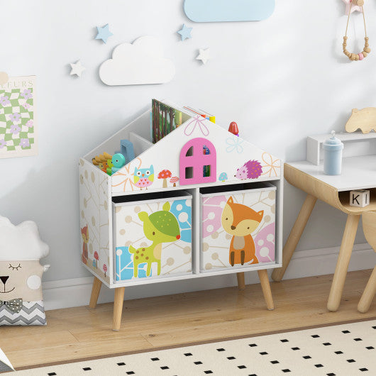 Kids House-shaped Bookshelf with 2 Storage Bins for Kids Room Playroom-White Fashion