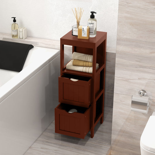 Freestanding Storage Cabinet with 2 Removable Drawers for Bathroom-Brown Online Sale