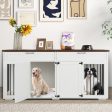 Double Dog Crate Furniture Large Breed Wood Dog Kennel with Room Divider-White Cheap