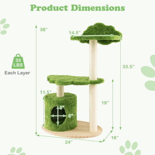 38 Inch Cute Cat Tree for Indoor Cats with Fully Wrapped Sisal Scratching Posts-Green Online Hot Sale