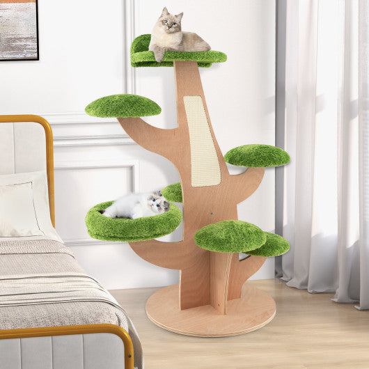 50 Inch Pine Shape Cat Tree for Indoor Cats with Sisal Scratching Board-Green Supply