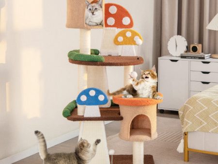 4-In-1 Cat Tree with 2 Condos and Platforms for Indoors-Multicolor For Sale