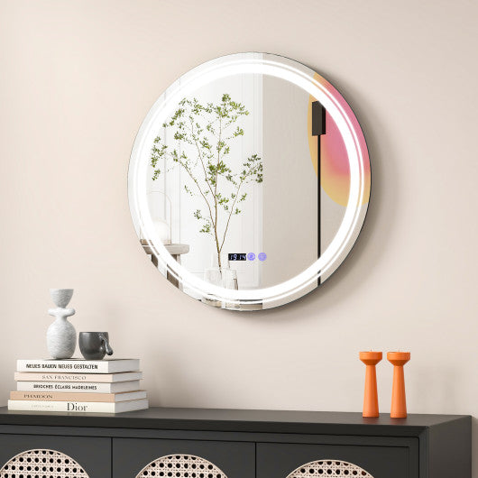 Anti-Fog Round Led Bathroom Mirror with 3 Color LED Lights-M Discount