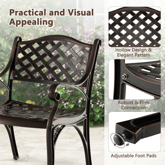 Cast Aluminum Patio Chairs Set of 2 Dining Chairs with Armrests Diamond Pattern-Bronze Online Hot Sale