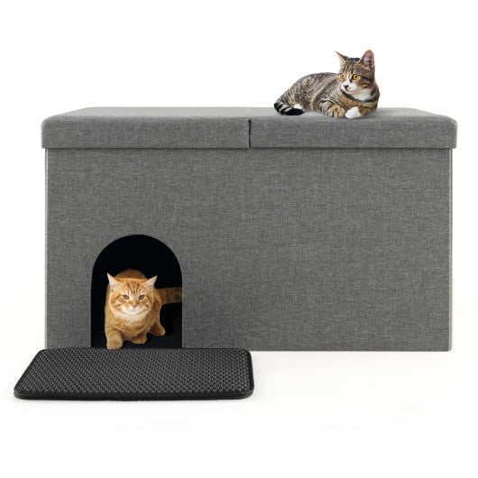 Cat Litter Box Enclosure Hidden Furniture with Urine Proof Litter Mat-Gray Online Sale