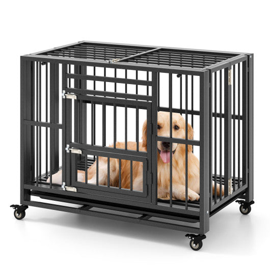 Foldable Heavy-Duty Metal Dog Cage Chew-proof Dog Crate with Lockable Universal Wheels Online Hot Sale