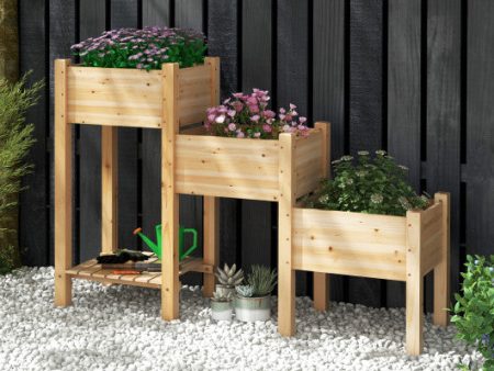 3-Tier Wooden Raised Garden Bed with Open Storage Shelf-Natural Cheap