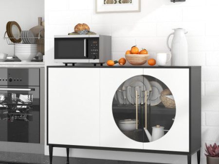 Sideboard Cabinet with Tempered Glass Door for Living Room Dining Room Kitchen-White Online now