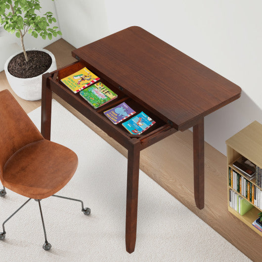 Mid Century Folding Dining Table for 4 People Extendable Kitchen Table with Hidden Storage-Brown For Sale