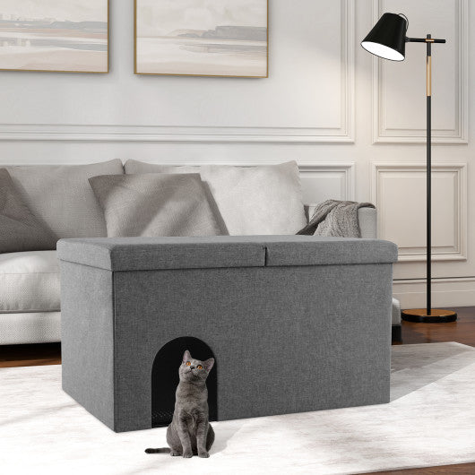 Cat Litter Box Enclosure Hidden Furniture with Urine Proof Litter Mat-Gray Online Sale