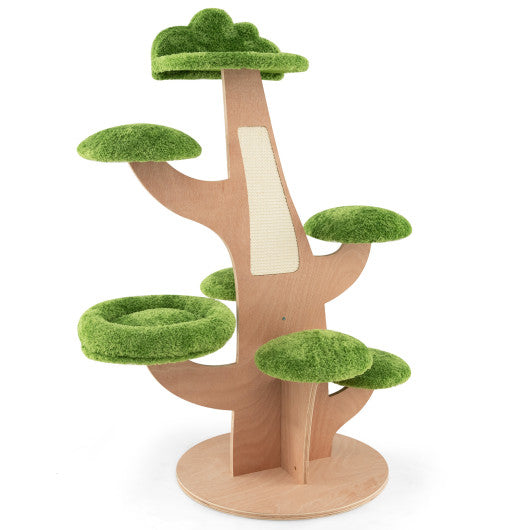 50 Inch Pine Shape Cat Tree for Indoor Cats with Sisal Scratching Board-Green Supply