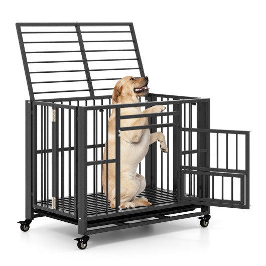 Foldable Heavy-Duty Metal Dog Cage Chew-proof Dog Crate with Lockable Universal Wheels Online Hot Sale