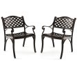 Cast Aluminum Patio Chairs Set of 2 Dining Chairs with Armrests Diamond Pattern-Bronze Online Hot Sale