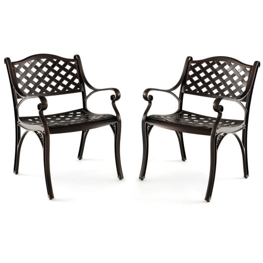 Cast Aluminum Patio Chairs Set of 2 Dining Chairs with Armrests Diamond Pattern-Bronze Online Hot Sale