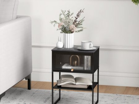 Nightstand with Flip up Door Storage Shelf-Black Online Sale