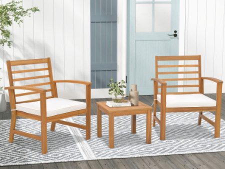 3 Pieces Outdoor Furniture Set with Soft Seat Cushions-White Sale