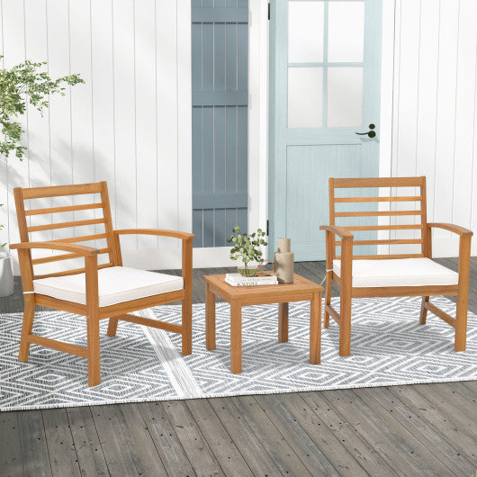 3 Pieces Outdoor Furniture Set with Soft Seat Cushions-White Sale